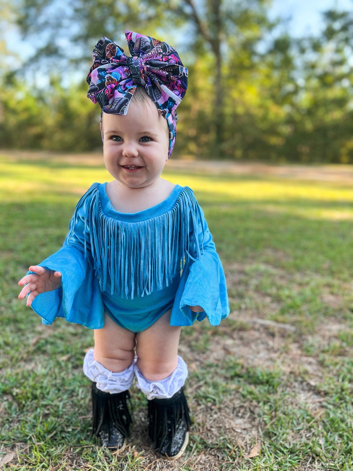 Ocean Blue Fringe Bell Sleeve Leo