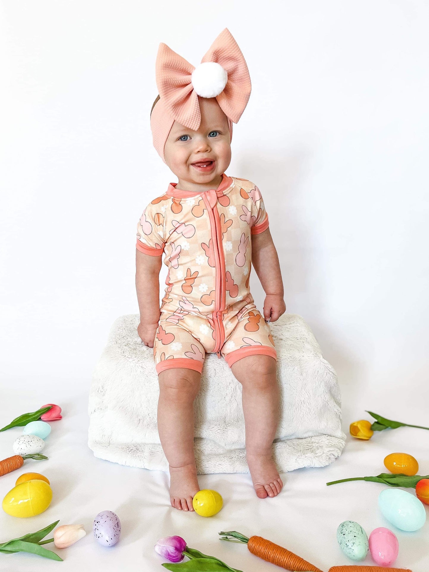 Peach Bunnies Bamboo Shortie Romper