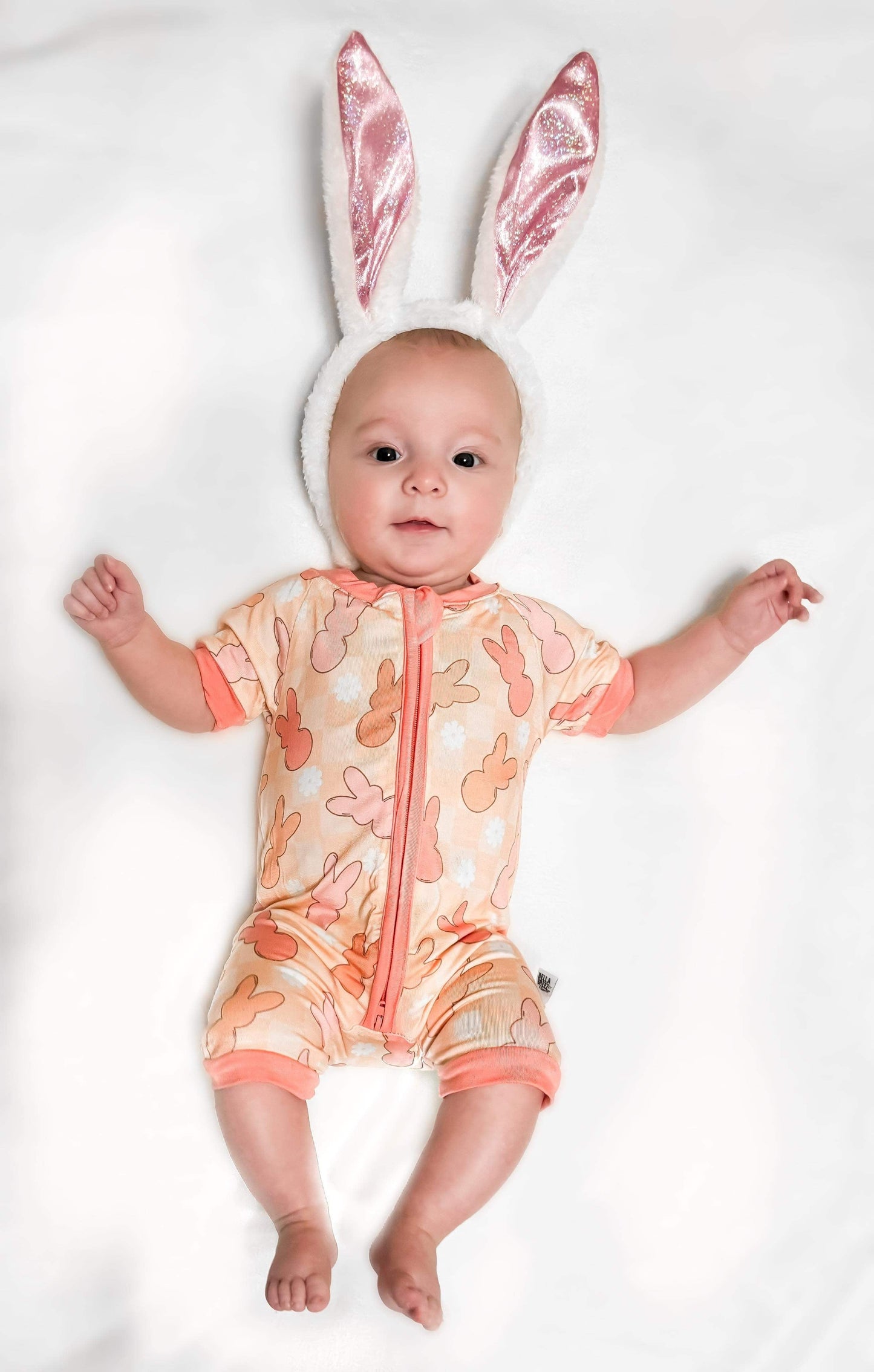 Peach Bunnies Bamboo Shortie Romper